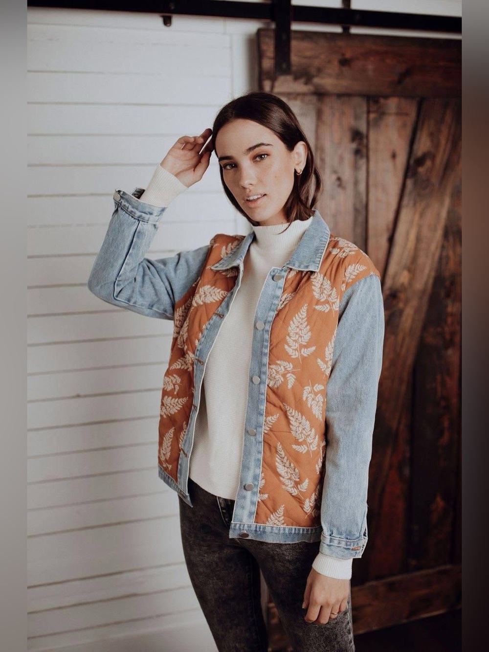 Leaf Print Denim Jacket 🍂